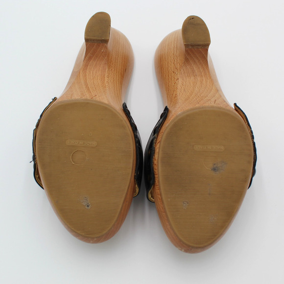 Y2K Iconic Wood Chunky Clog Slip On Mule Buckle Italy Anne Klein 7.5 Black - Picture 5 of 9